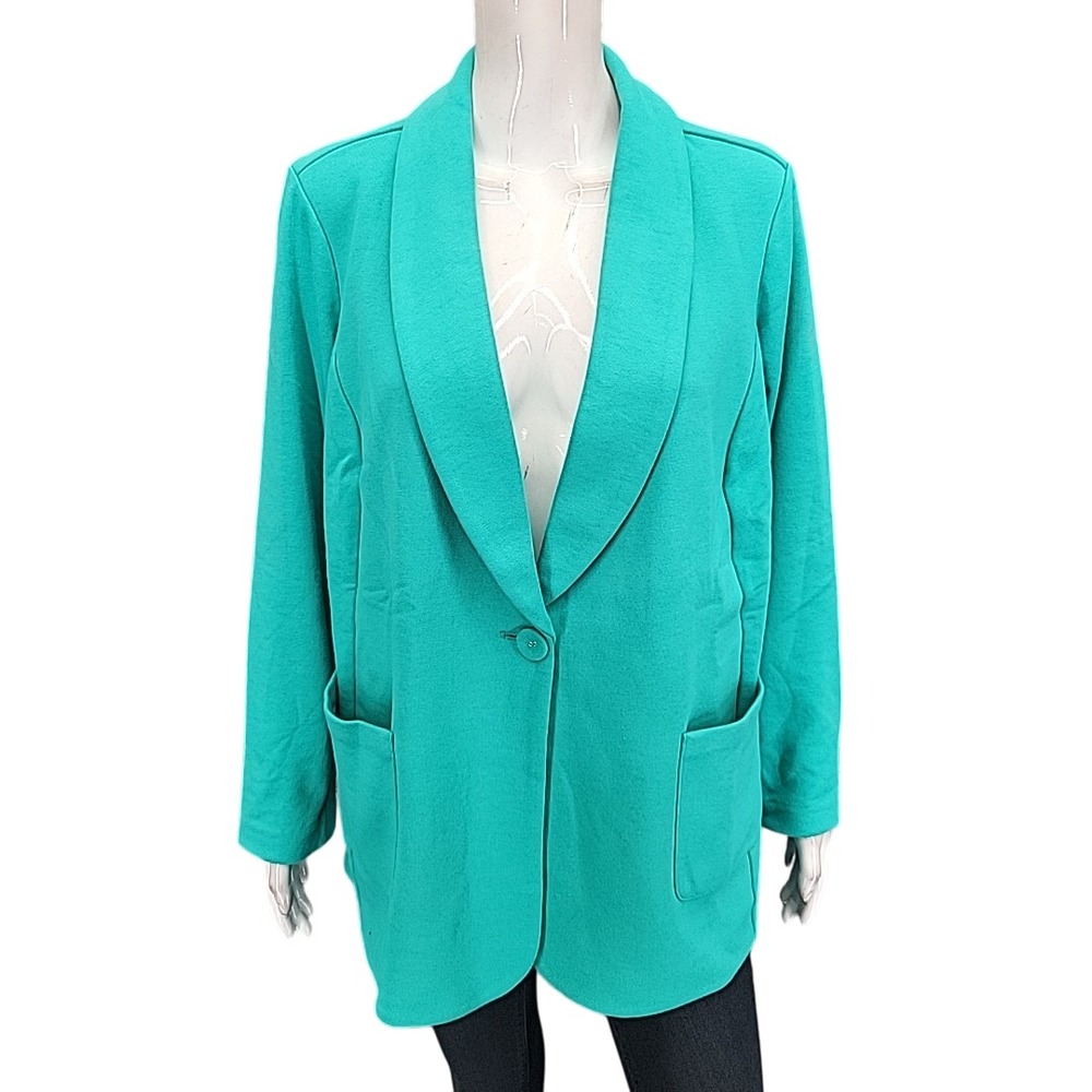 Susan Graver Womens Blazer Petite 1XP Plus Size Turquoise Jacket with Pockets